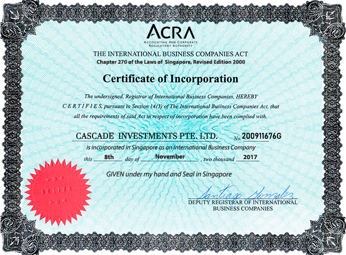 Cascade Shares   certificate